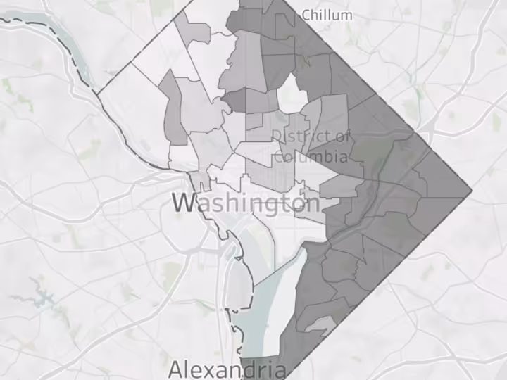 A shaded map highlighting districts in Washington, DC.