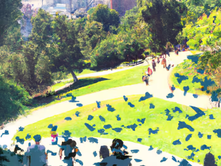 A painting of a green place with nature.