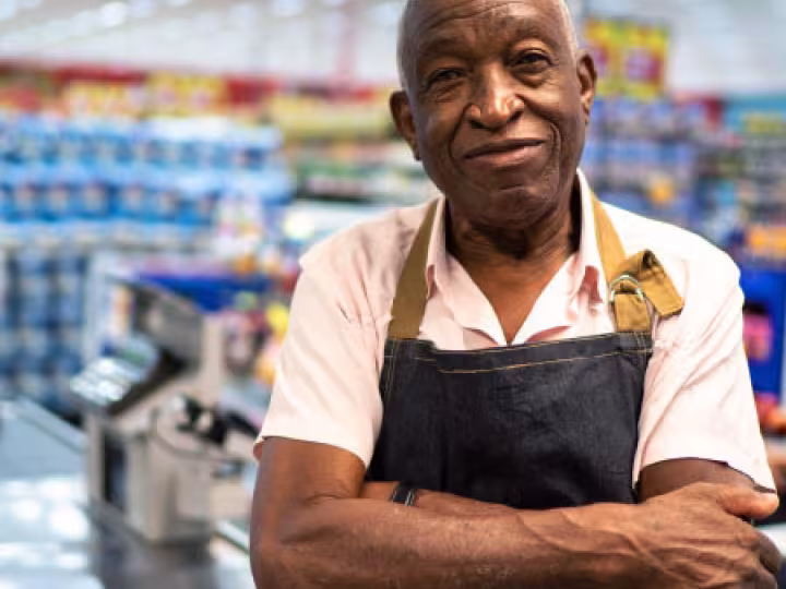 Old worker man smiling