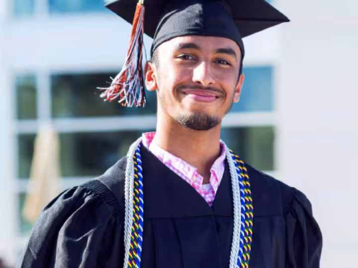 Student wearing a graduation gown
