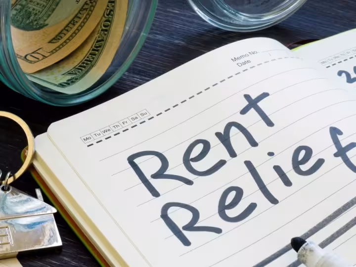 Paper with the text "Rent relief"