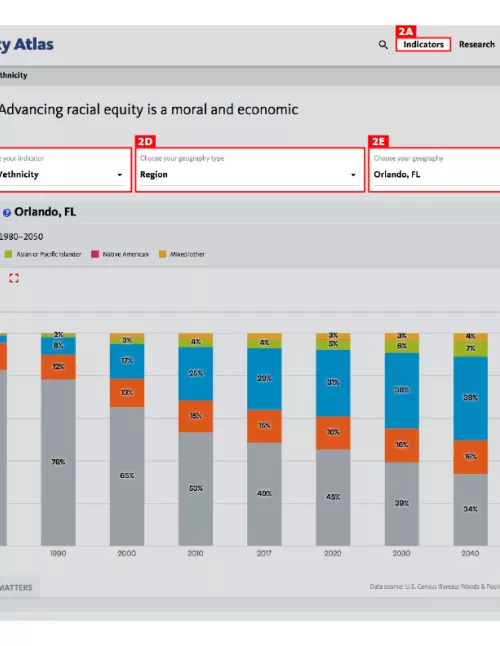 Indicator and Geography Selection Toolbar in NEA Equity Atlas