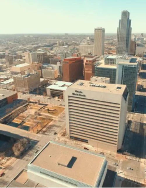 Aerial view of a city.