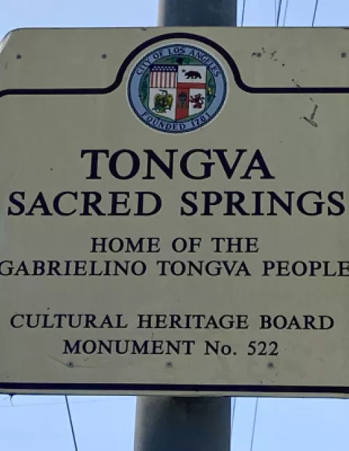 The Tongva Sacred Springs sign