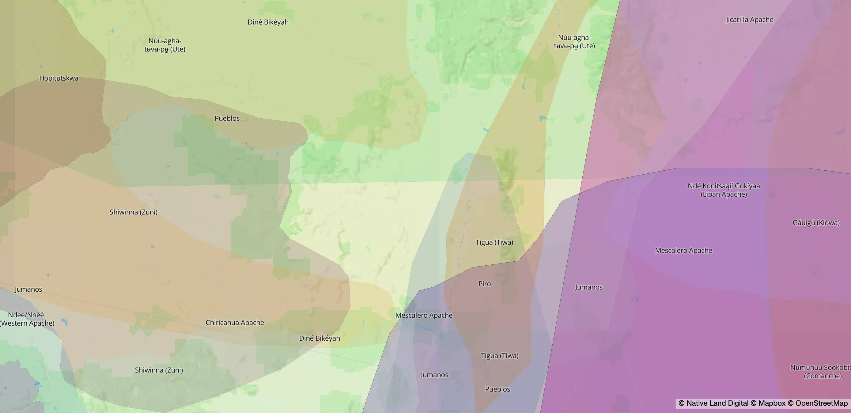 Territorial map of nations and tribes indigenous to the Albuquerque metropolitan area. Source: Native Land Digital. Retrieved August 8, 2025.