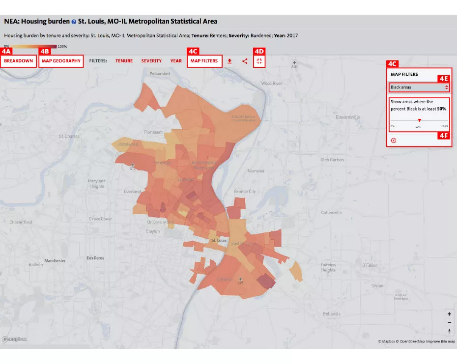 The "Map Filters and Full Extent: Visualizing Patterns" feature in National Equity Atlas