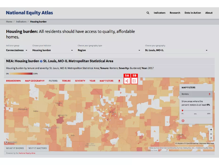 The "Downloads and Social Media Buttons" feature in National Equity Atlas